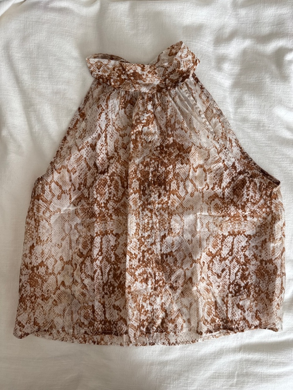WAYF Emilia Sleeveless High-Neck Snake Print Blouse - Brown & Cream size M NWT